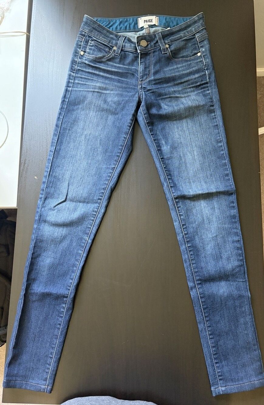 PAIGE Skyline Skinny Jeans Size 24 Blue Stretch Denim Low Rise USA Indie Sleaze